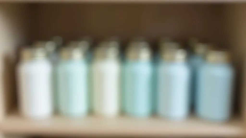 Array of chalk paint tins in various colors displayed on wooden shelf, showing rich pigmented finishes