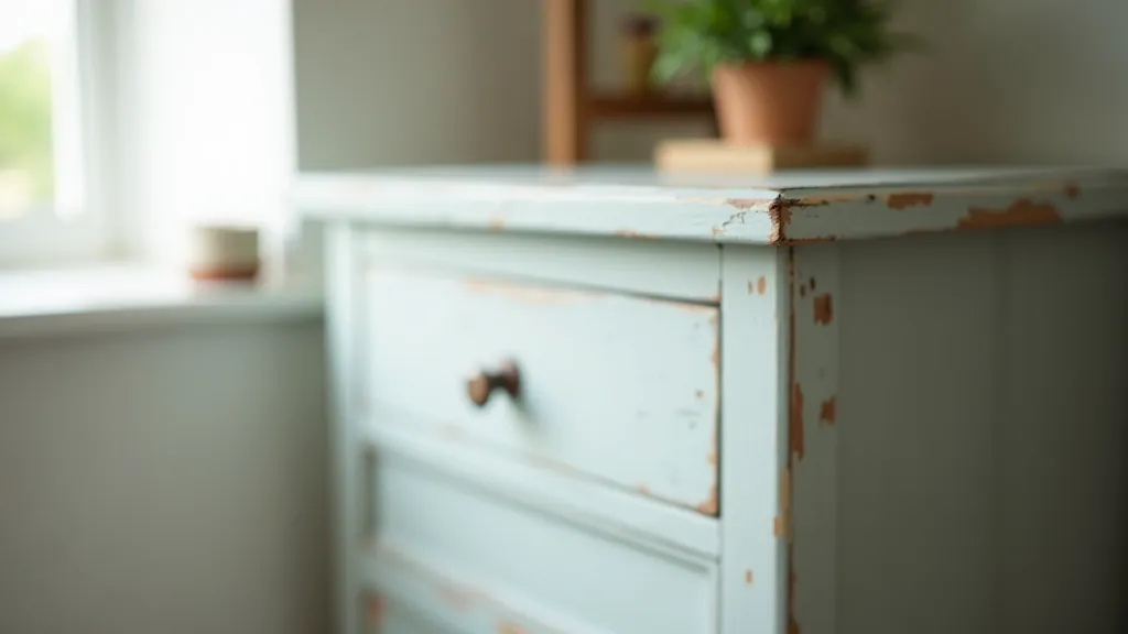 Finished chalk painted furniture piece with vintage distressed edges showing wood underneath