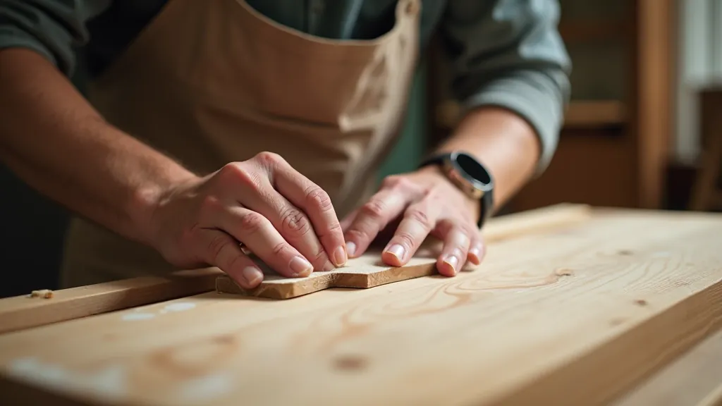 Hands carefully restoring a wooden furniture piece with sanding technique in natural daylight workshop