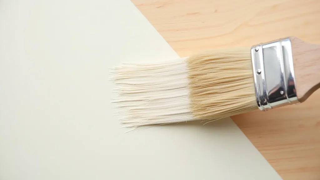 Close-up of quality paintbrush applying chalk paint to wooden surface with smooth, controlled strokes