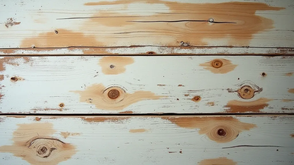 Close-up detail of vintage wood surface showing various damage types including water marks and finish wear