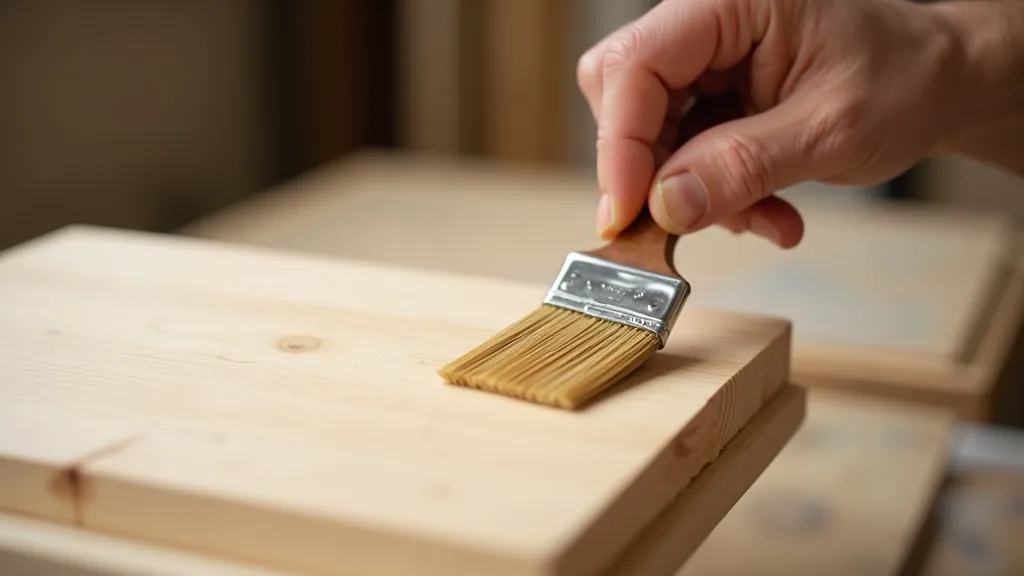 Applying protective wood finish or varnish to restored vintage wooden furniture surface