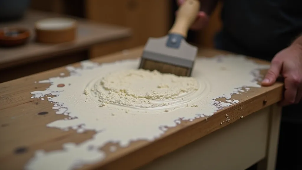 Chemical stripper application on vintage wooden furniture showing removal of old varnish or paint