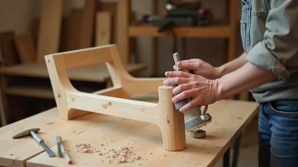 Vintage wooden chair restoration in progress showing sanding and wood grain detail